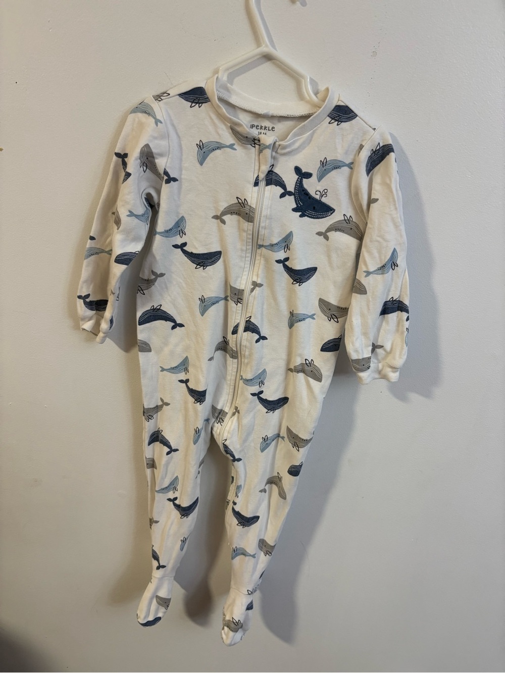 Pekkle Whale Print Zip Front Footed Pyjamas unisex 18 months